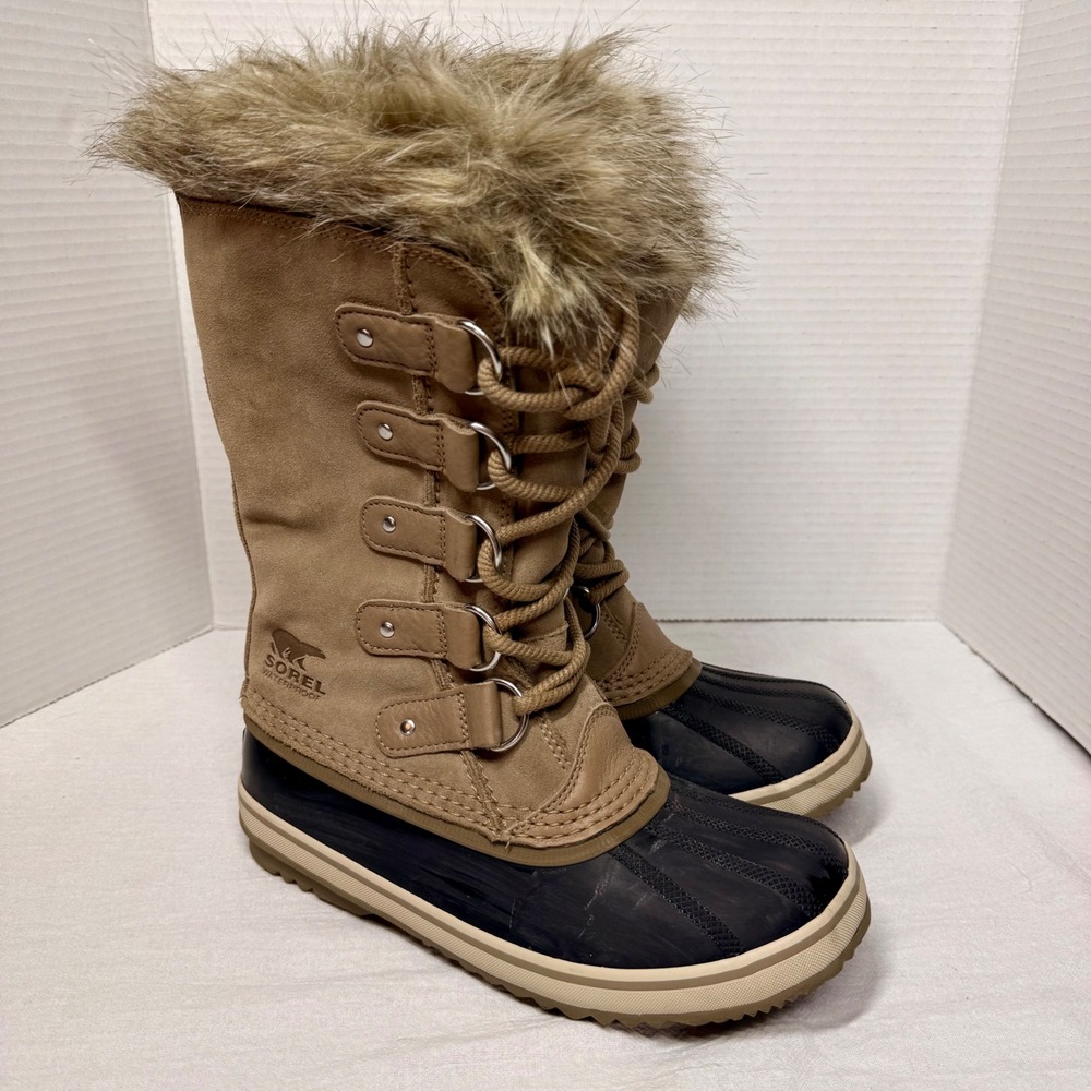 Sorel Women's Winter Boots Size 6.5 Camel/ Navy Faux Fur NL3481-297 Waterproof